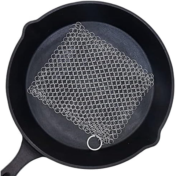 Cast Iron Cleaner - 6 Inch Stainless Steel Chain mail Scrubber for Cast Iron Pans Cleaner Chainmail Scrubber for Skillet, Wok, Pot, Dutch Ovens
