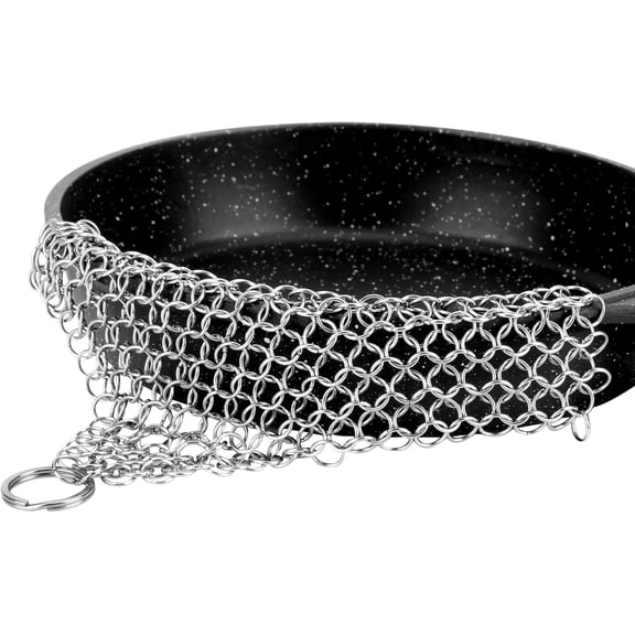 Cast Iron Cleaner 6"x6.3" 316L Stainless Steel Chainmail Scrubber for Griddle Skillet Dutch Oven Wok Pot Pan Support Dishwasher Cleaning