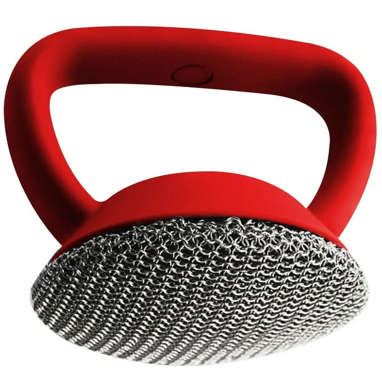Cast Iron Scrubber Brush with Handle Cast Iron Cleaner Chainmail Scrubber +  Pan Scraper, 316 Chain Maille to Clean Pan Pot Skillet Grill Griddle Metal