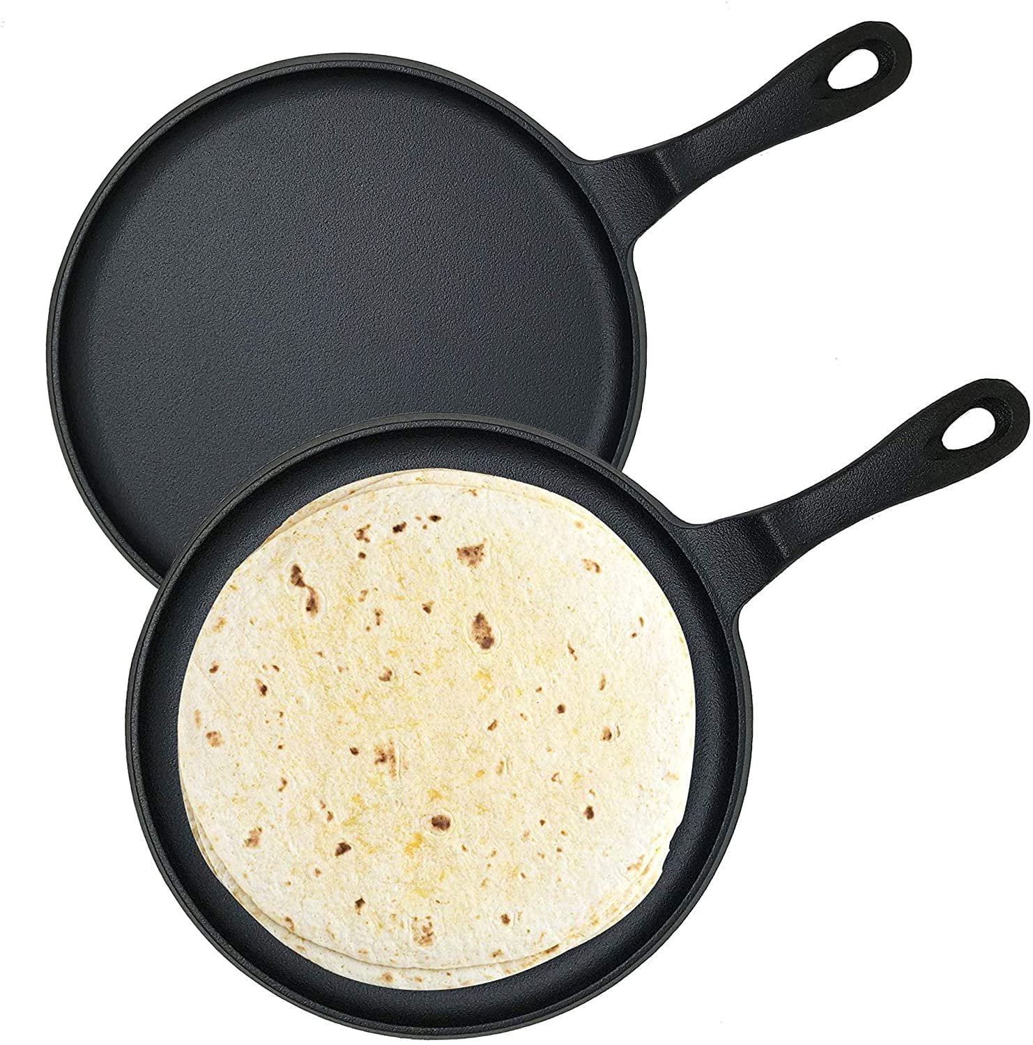Cast Iron Comal 10 - Heavy Duty Pre-Seasoned Round - Tortillas Pancakes  Chapati Omelets Crepes Pack of 2