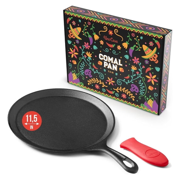 Cast Iron Comal Pan 11.5 Inch Flat Griddle for Tortillas Roti Dosa Pre ...