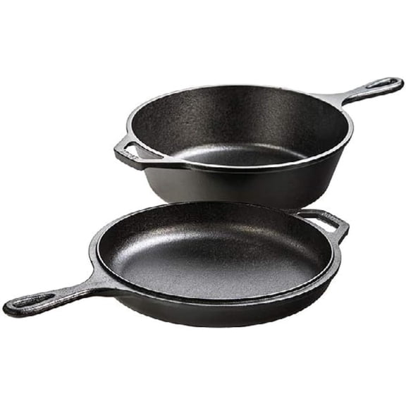 Cast Iron Combo Cooker - PFAS-Free 2-in-1 3.2 Quart Deep Pot and 10.25 Inch Skillet Set - Dutch Oven with Skillet Lid for Sourdough, Frying, and Camping - Made in the USA