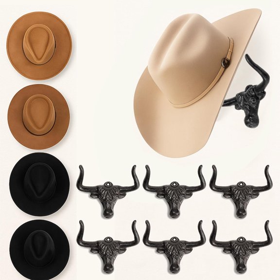 Cast Iron Cowboy Hat Rack Wall Mount 6 Pack Antique Rust