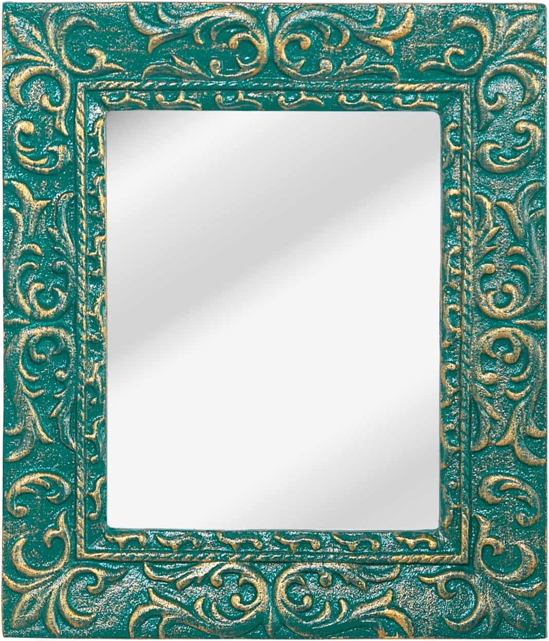 Cast Iron Decorative Wall Mirror HeavyDuty Green & Gold Embossed