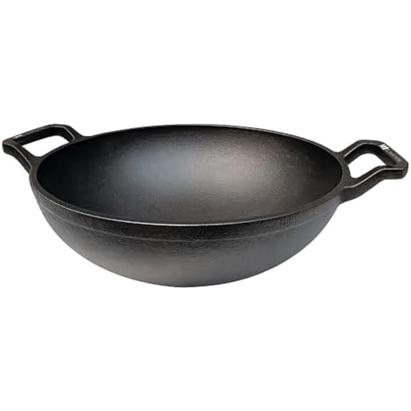 Cast Iron Deep Kadai Wok with Dual Handles, Heavy-Duty Cooking Pot for Deep Frying, Stir-Frying, Curries Gas, Grill & Open Flame Compatible, 9 Inch$$Garden & Patio