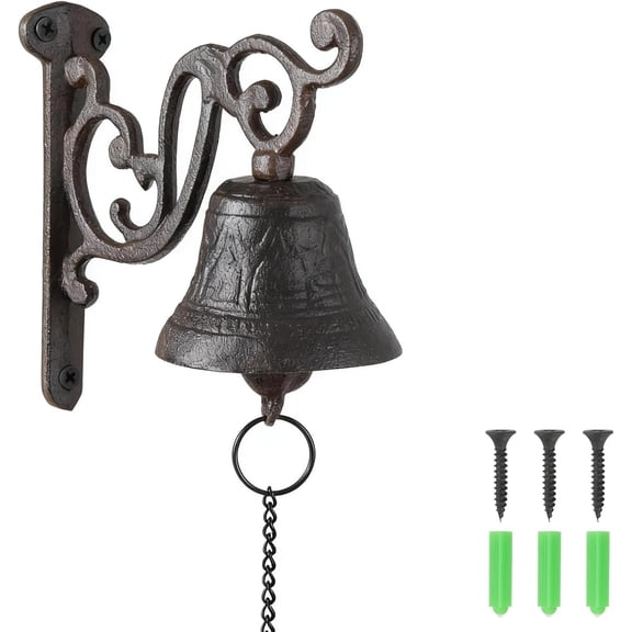 Cast Iron Dinner Bell, Rustic Farmhouse Wall Mounted Bell | Heavy Duty Antique Bell With Loud Clear Sound For Front Doors, Gardens, Porches, Patios And Outdoor Home Dcor