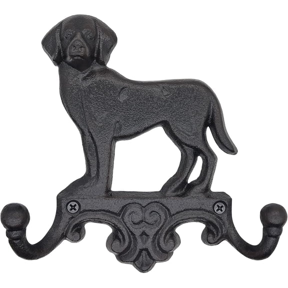 Cast Iron Dog Wall Hooks for Hanging, Heavy Duty Dog Leash Holder for Wall Mount Coat Hooks Decorative Key Hanger Vintage Farmhouse Entryway Cute Animal Decor Rustic Black 1 Pack