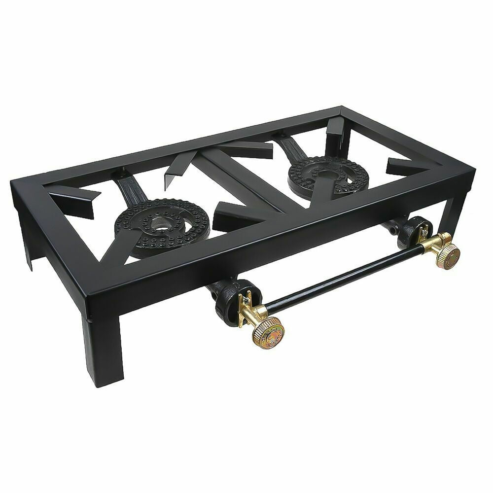 Cast Iron Double Burner Portable Outdoor Camp Stove Propane Gas LPG BBQ Cooker