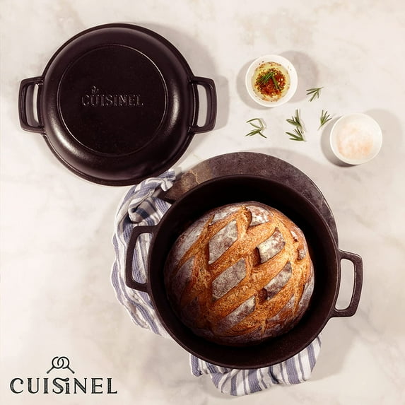 Cast Iron Double Dutch Oven - Pre-Seasoned 5-Quart Set