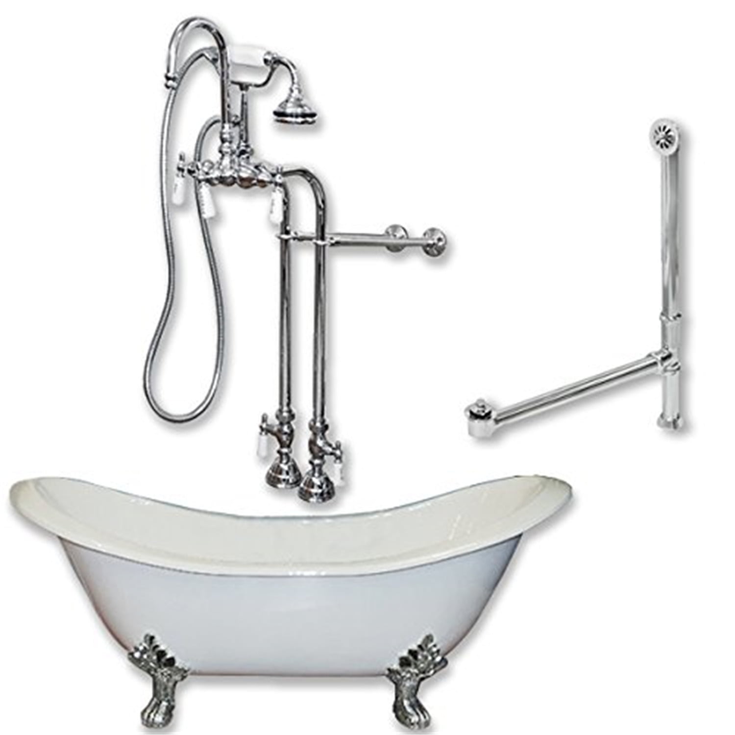 White Cast Iron Clawfoot Tub with Polished Chrome Feet
