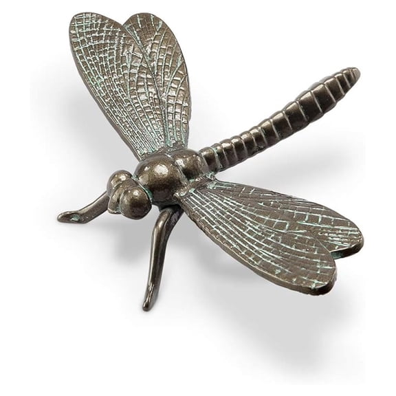 Cast Iron Dragonfly Decor - 10.5 Inch Bronze Garden Statue - Verdigris Accents - Indoor Outdoor Home & Garden Art - Decorative Dragonfly Sculpture