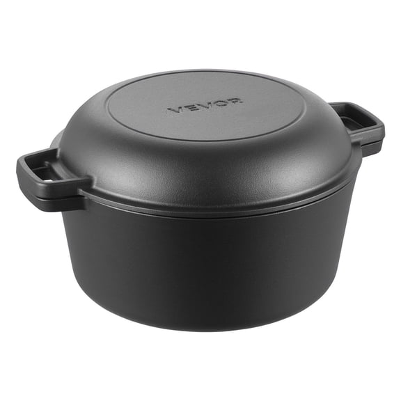 Cast Iron Dutch Oven 5QT, 2-in-1 Pot & Skillet Lid, 500F Bread-Oven with Proofing Basket.