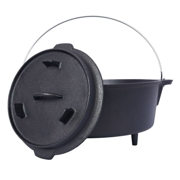 Cast Iron Dutch Oven 6 Quart, Pre-Seasoned Camping Pot with Skillet Lid & Legs