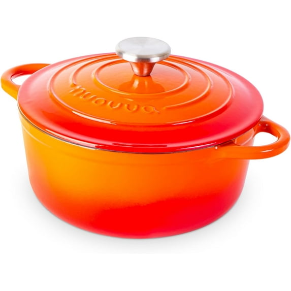 Cast Iron Dutch Oven with Lid – Non-Stick Ovenproof Enamelled Casserole Pot, Oven Safe up to 500° F – Sturdy Dutch Oven Cookware – Red, 6.4-Quart, 28cm –
