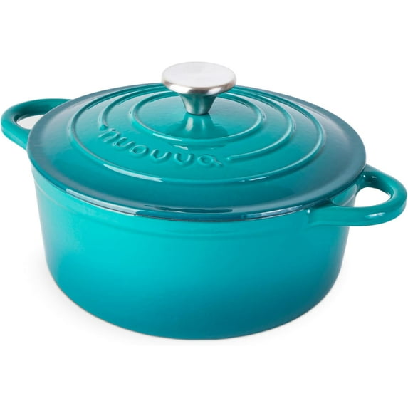 Cast Iron Dutch Oven with Lid – Non-Stick Ovenproof Enamelled Casserole Pot, Oven Safe up to 500° F – Sturdy Dutch Oven Cookware – Dark Blue, 6.4-Quart, 28cm – by Nuovva