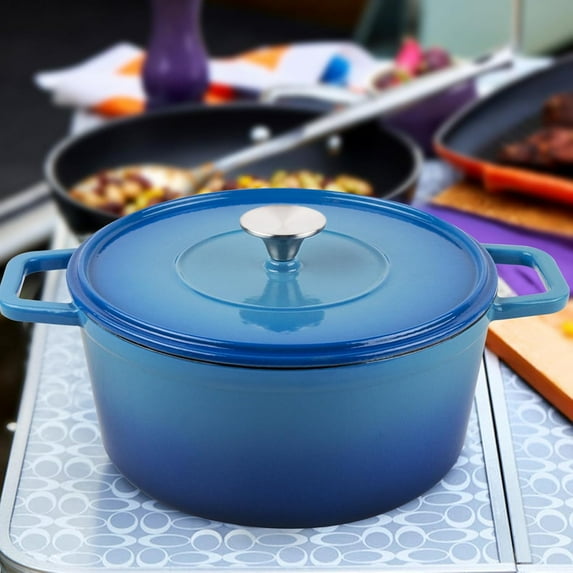 Cast Iron Dutch Oven Pot with Lid - 3Qt Lake Blue for Bread Baking & Home Use