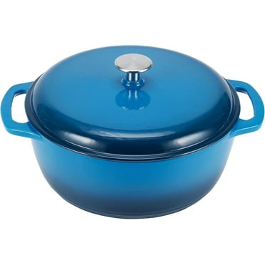 Cast Iron Dutch Oven Pot with Lid, Enameled, Round, Dual Handles, Heavy-Duty, Medium, 6-Quart, Blue