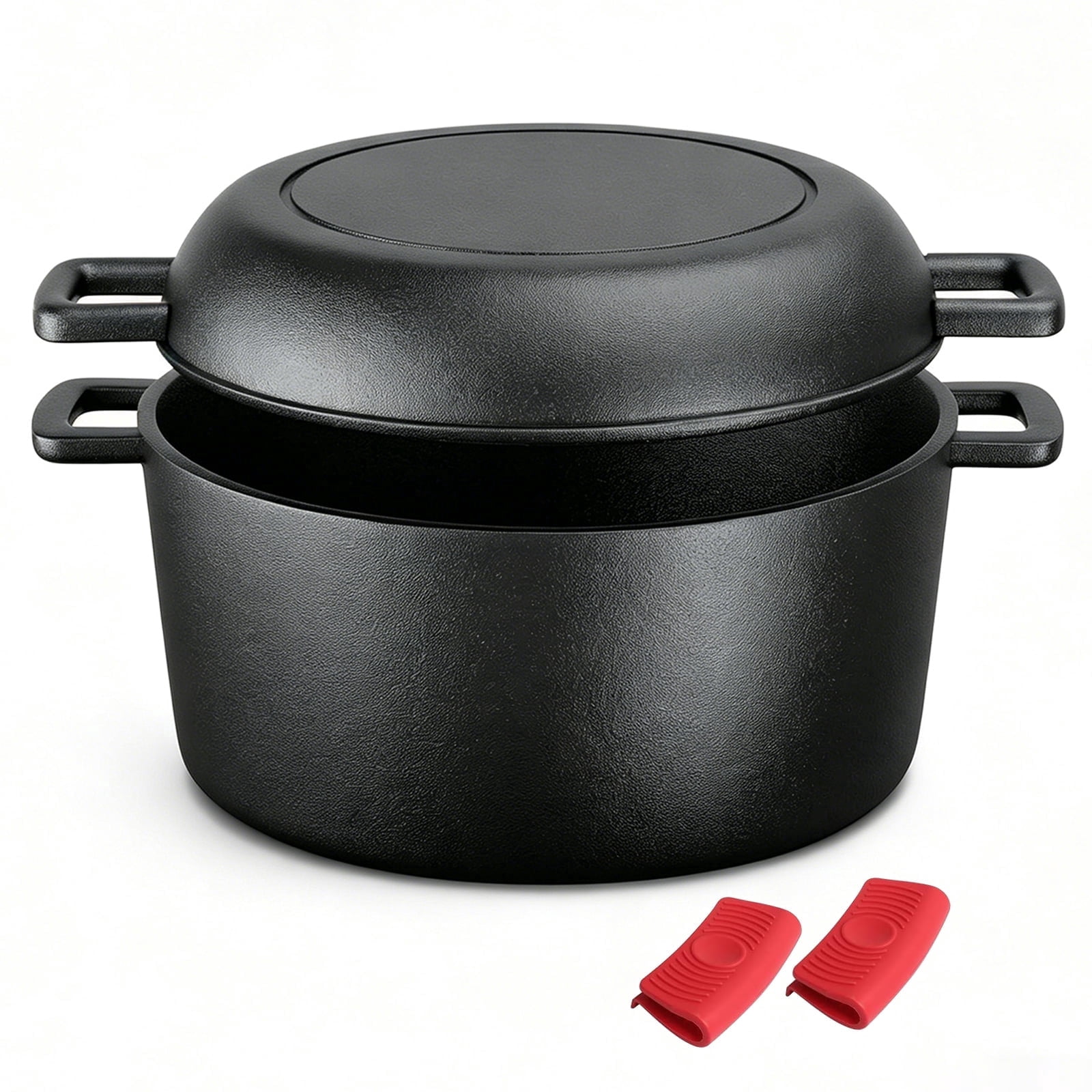 2-in-1 Pre-Seasoned 5 Qt Cast Iron Dutch Oven with Skillet Lid, Dual Handles, Perfect for Bread, Frying, Baking, Camping & BBQ