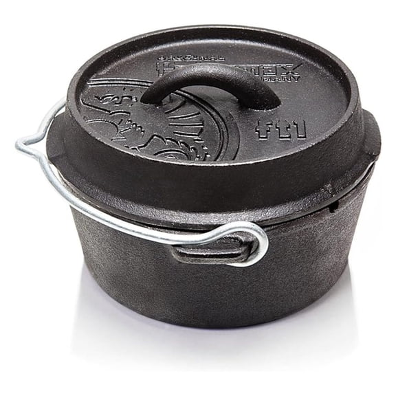 Cast Iron Dutch Oven for Cooking or Baking Outdoors Over a Campfire or in The Home Kitchen, Pre-Seasoned Cookware Conducts Heat Evenly, Flat Base