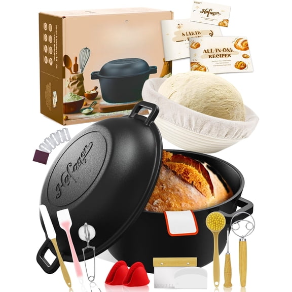 Cast Iron Dutch Ovens for Sourdough Bread Baking, 5 QT Pre-Seasoned Dutch Oven Pot with Lid, Bread Baking Supplies Set, Multi-Functional Braising Cast Iron pot for Baking, Sourdough Starter Kit