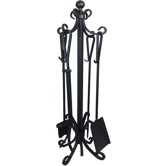 Cast Iron Fireplace Fire Pit Tool Set 5 Piece Toolset Poker Broom Shovel Brush