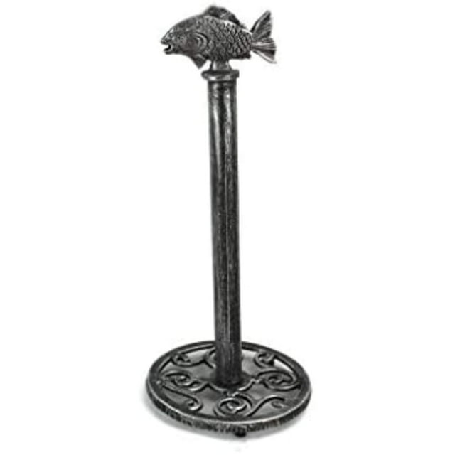 Handcrafted Nautical Decor Cast Iron Fish Extra Toilet Paper Stand 15" - Beach Style Design - Fish Decorat