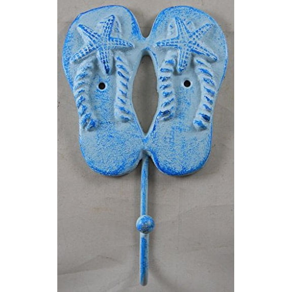 Flip Flops with Starfish Single Wall Hook Blue Cast Iron