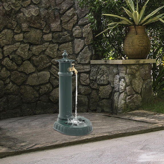 Cast Iron Garden Sink, Outdoor Water Column with Brass Faucet, 29.13 Inch Tall Utility Sink for Patio, Yard, Washing Hands and Garden Tools, Dark Green