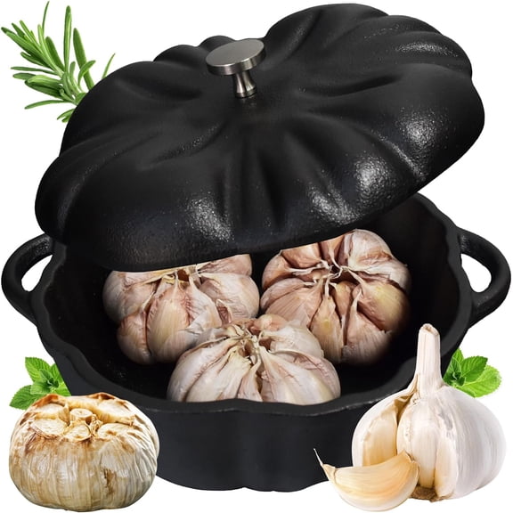 Large Cast Iron Garlic Roaster for Oven and Grill, Versatile Roasted Garlic Baker, Durable Outdoor Cooking Accessory for Baked Potatoes and Vegetables