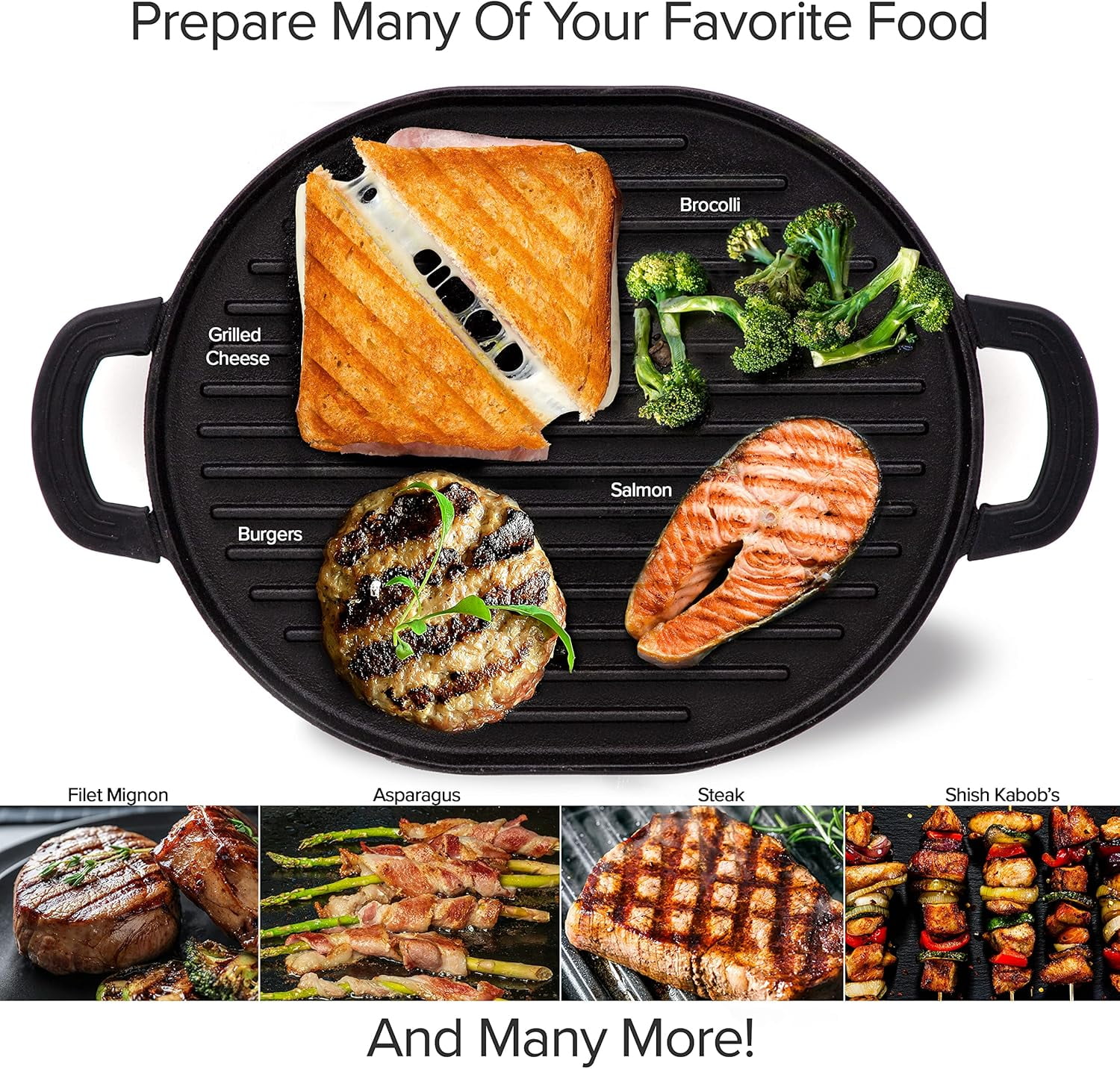 Cast Iron Grill, Non-Stick Grilling Surface, Deep Ridges, Stay-Cool ...