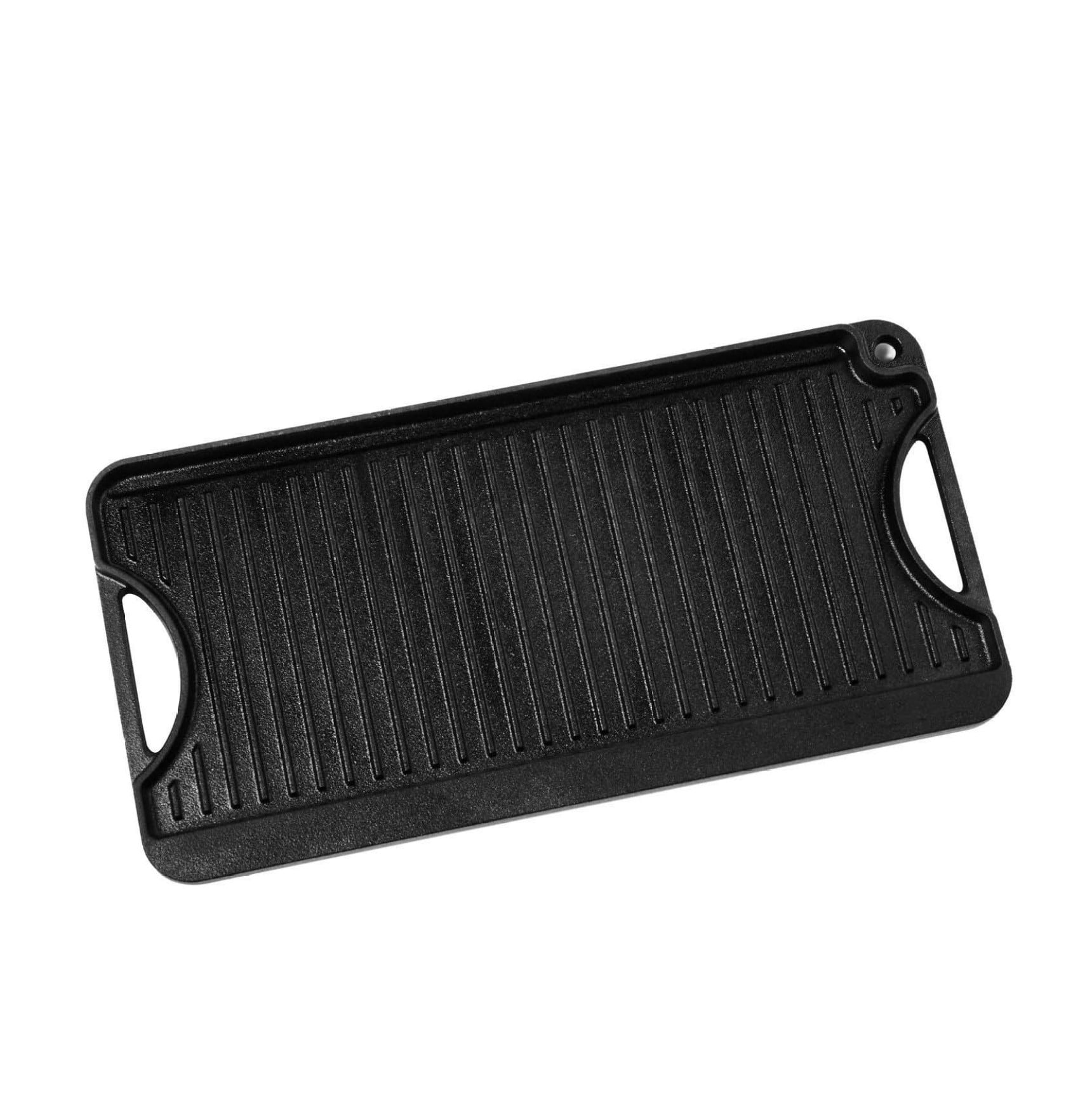Cast Iron Grill Griddle, 20x10in Reversible BBQ Pan - Pre-Seasoned Flat Top Griddle for Stovetop, Gas, Electric - Grill & Griddle Combo