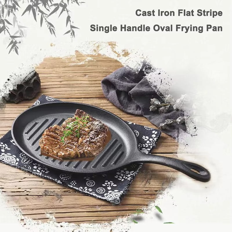 Cast Iron Grill Pan Non-Stick Frying Pan with Handle Grill Plate No Chemical Coating Gas and Induction Friendly