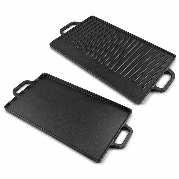 Saierfour Cast Iron Grill Pan, Reversible Double-Sided Griddle for Camping, Thickened Rectangular Steak Frying Pan