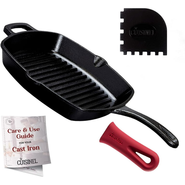 Cast Iron Grill Pan Square Pre-Seasoned Ribbed