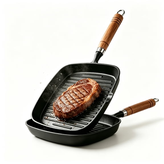 Cast Iron Grill Pan with Nonstick Ribbed Surface, Square Skillet, Black 9.4 in for Stovetops