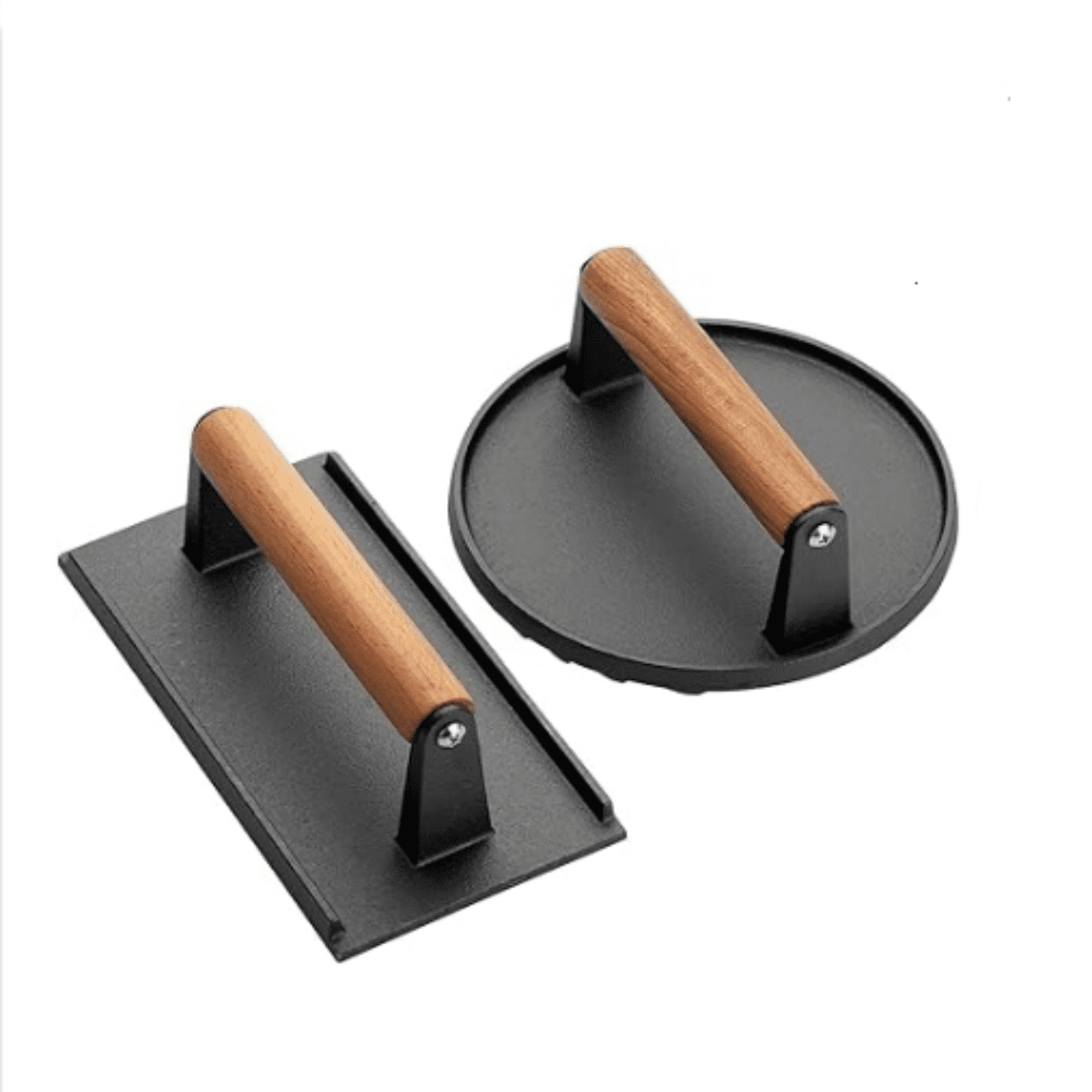 Cast Iron Grill Press, 6.9" Round & 8.3" x 4.3" Rectangular, Burger ...