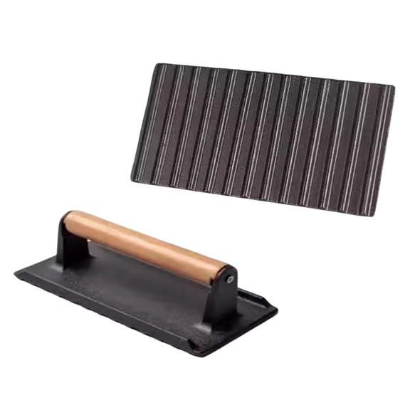 Cast Iron Grill Press 8 x 4 Inch Bacon Burger and Sandwich Press for Griddle Grill 2.2 Lbs Cooking Weight Heavy Duty with Wood Handle