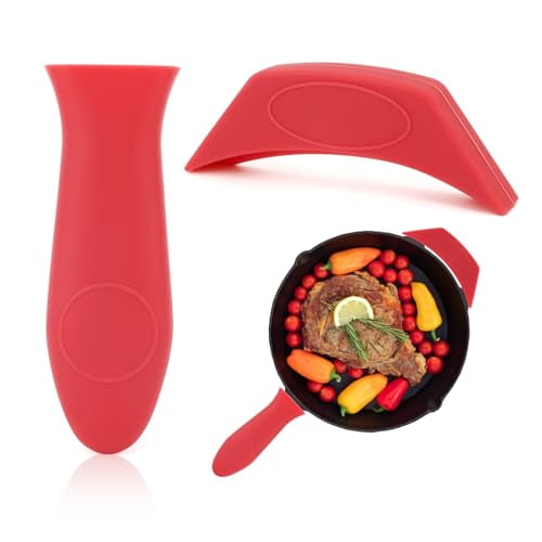 Cast Iron Handle Cover,2 PCS Silicone Pot Holders Cast Iron Skillet Handle Covers Heat Resistant Silicone Hot Handle Holder for Frying Pans Skillet Griddles Cookware