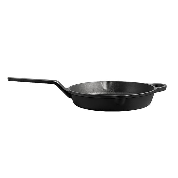 Cast Iron Griddle Pan (Tawa) with Long Handle, Pre-Seasoned Flat Skillet for Roti, Dosa, Pancakes, Tortillas, Heavy-Duty Shallow Frying Pan for Gas, Grill, or Open Fire, 10 Inch