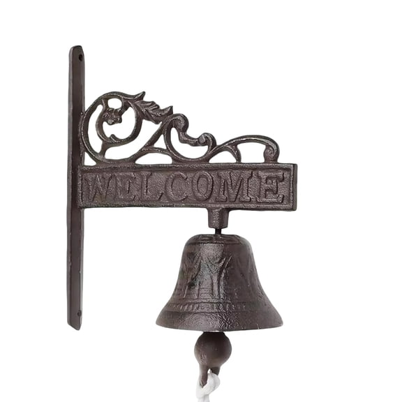 Cast Iron Hanging Welcome Bell, 7.1 in / 18 cm Rustic Outdoor Door Bell, Vintage Wall Decor Bell with Pull Rope, Decorative Farmhouse Bell for Front Door, Patio, Garden, Bar