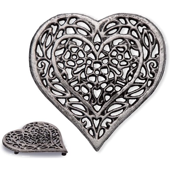 Comfify Heart-Shaped Cast Iron Trivet, Heat Resistant Table Protector, Red