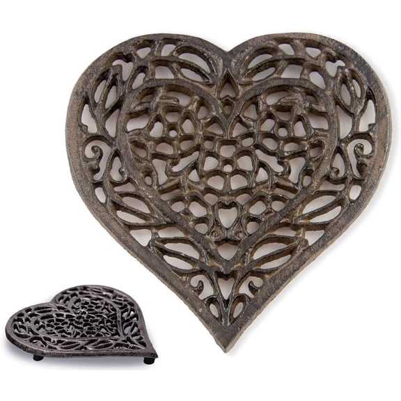 Comfify Rust Brown Cast Iron Heart Trivet 6.75"x6.5" Hot Pot Pad