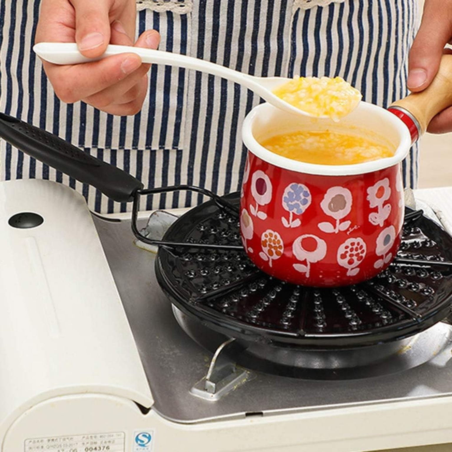 Cast Iron Heat Diffuser Plate,Enamel Pot Heat Diffuser Plate with Hot Handle Holder Open Flame