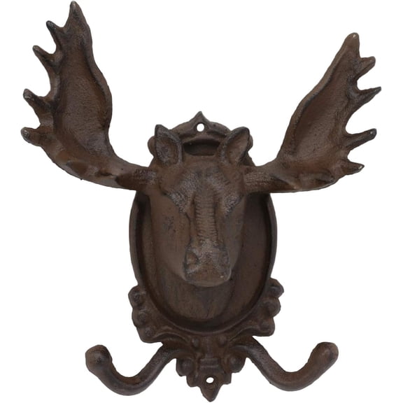 Cast Iron Heirloom Western Rustic Bull Moose Head Wall Double Hooks Decor Plaque