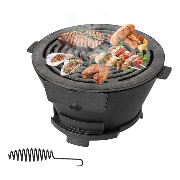 Cast Iron Hibachi Charcoal Grill, Portable Japanese BBQ Grill w/ 12 Double-Sided Grate, Air Regulating Door & Fire Gate, Outdoor Hibachi Grills for Camping, Picnic