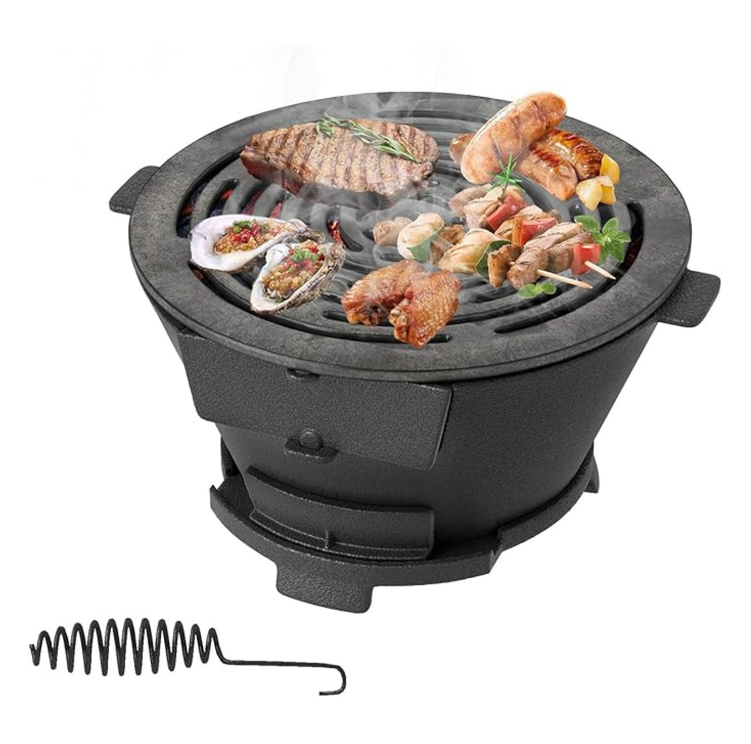 Cast Iron Hibachi Charcoal Grill XYT Portable Japanese BBQ Double-Sided Grate for Camping Picnic