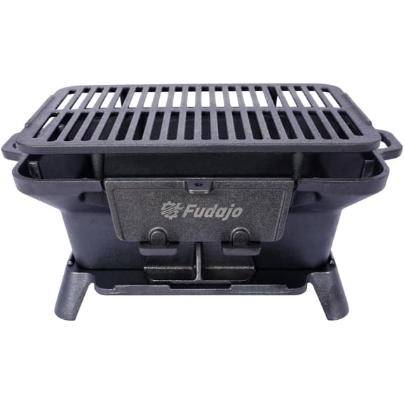 Cast Iron Hibachi Grill – Portable Charcoal BBQ for Outdoor Cooking, Durable Tabletop Skillet, Compact Camping Charcoal Cooker for Tailgating, Picnics & Hunting (Rectangle)