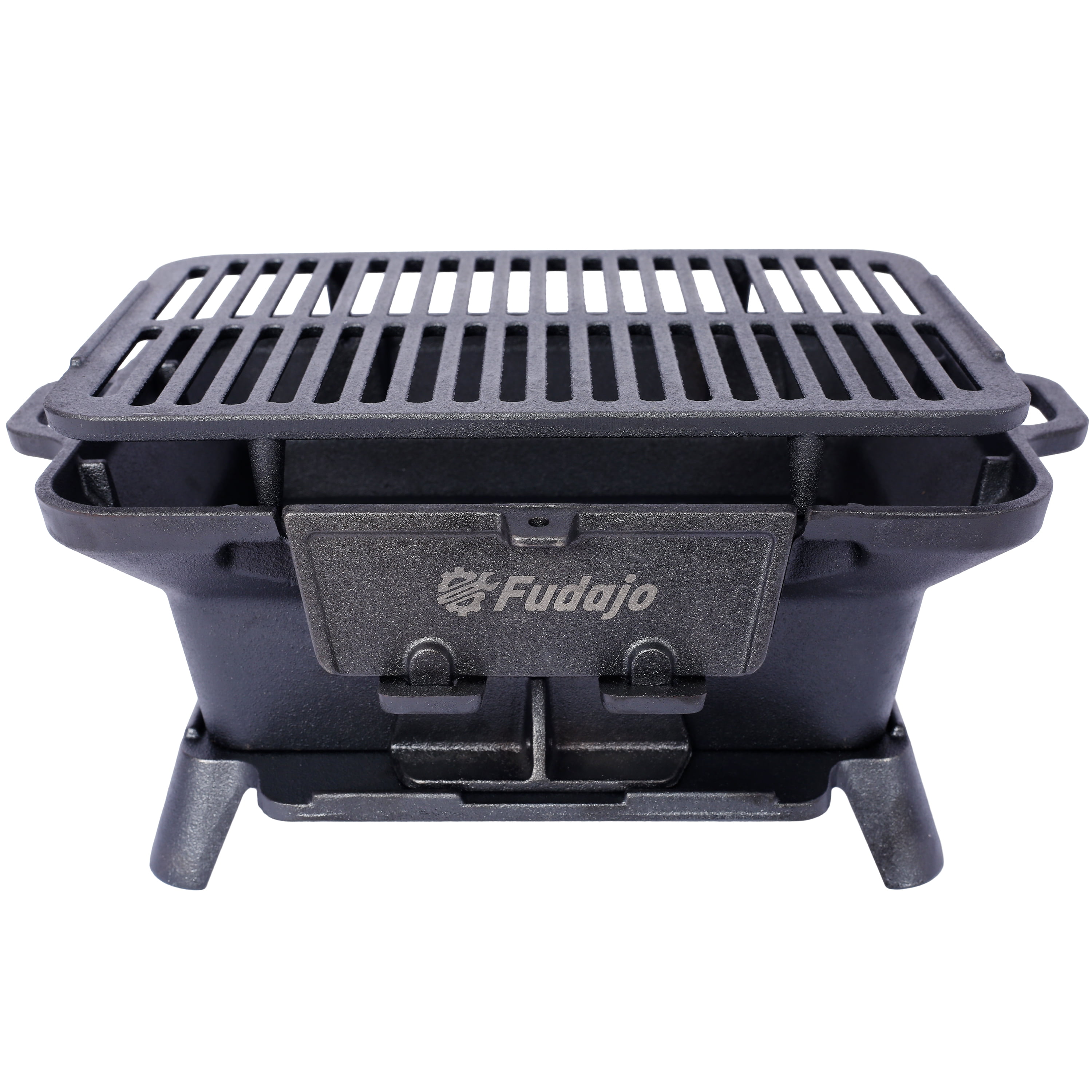 Cast Iron Hibachi Grill, Portable Charcoal Tabletop BBQ Grill with Skillet, Heavy Duty Compact Outdoor Grill for Camping, Picnic, Tailgating(Rectangle)