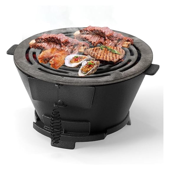 Cast Iron Hibachi Grill, Portable Japanese BBQ Charcoal Grill with Double-Sided Grate, Air Regulating Door & Fire Gate, Camping Grill for Outdoor Cooking, Backyard, Picnic