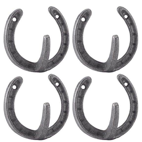Cast Iron Horseshoe Hooks 4 Pack 3.5x3.7 Inch Rustic Wall Hooks with Pre Drilled Hole DIY